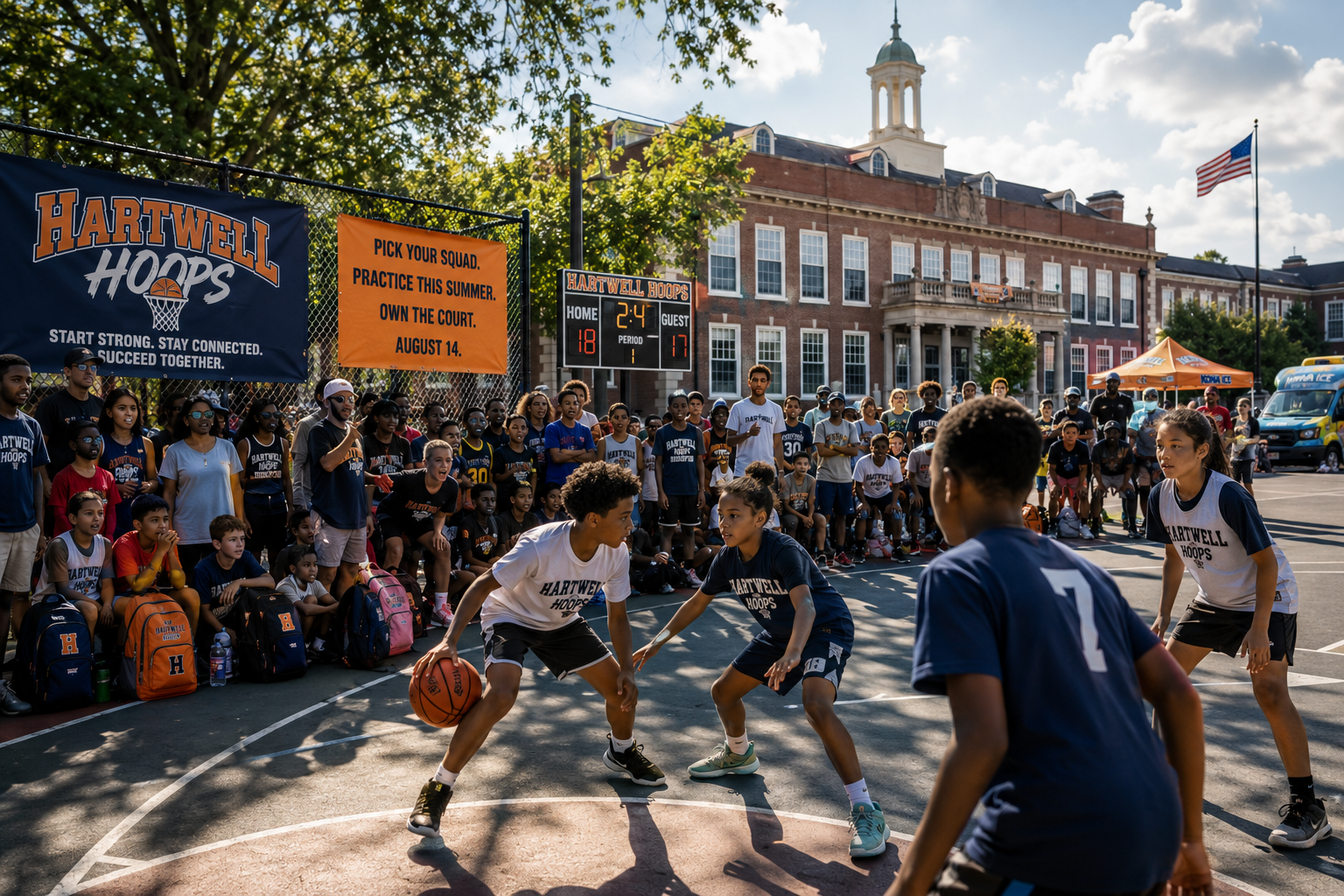 Hartwell School and outdoor basketball court